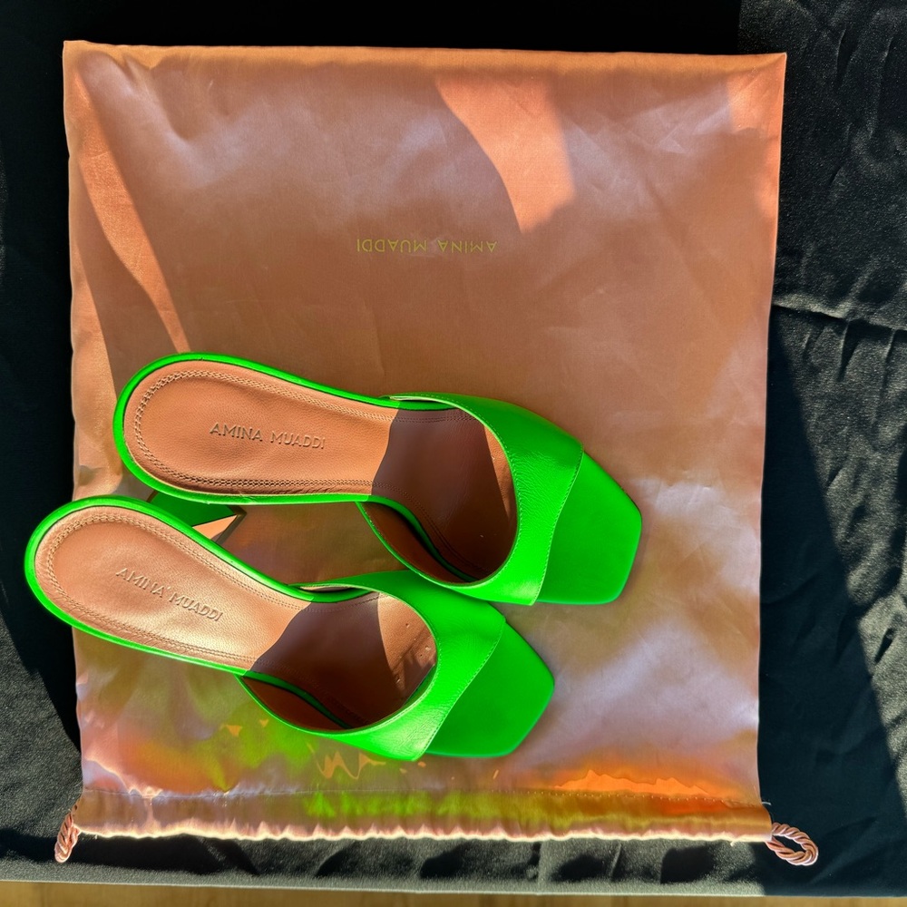 Amina Muaddi Neon Green Heels - Picture 10 of 11